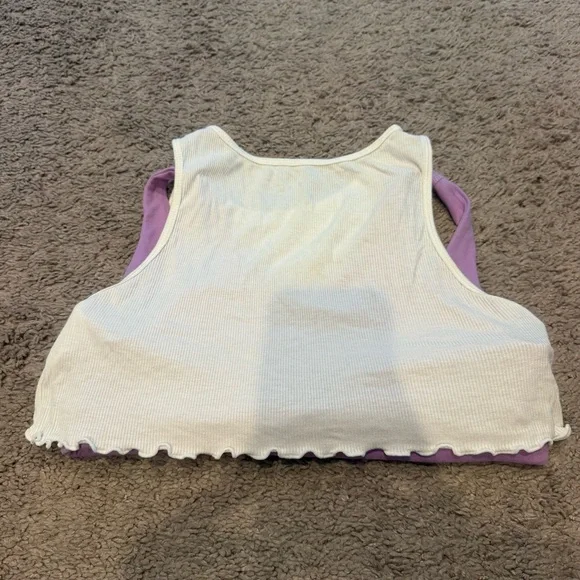 SET White Ribbed Crop Tank with Lavender Sports Bra - Picture 3 of 3